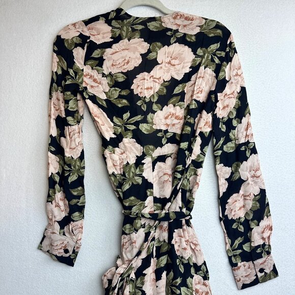 Reformation Dark Floral Wrap Dress Womens Small Deep V Whimsigoth Cottage Mini - Picture 11 of 13